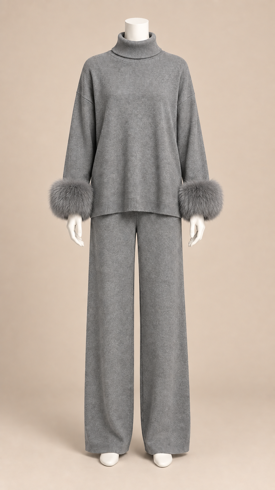 Noor Fur-Pom Knit Set — Gray mannequin front