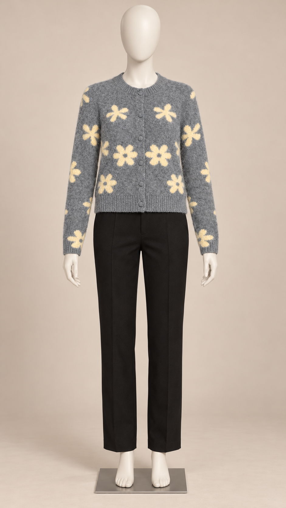 Bernadine Daisy Cardigan — Gray mannequin front