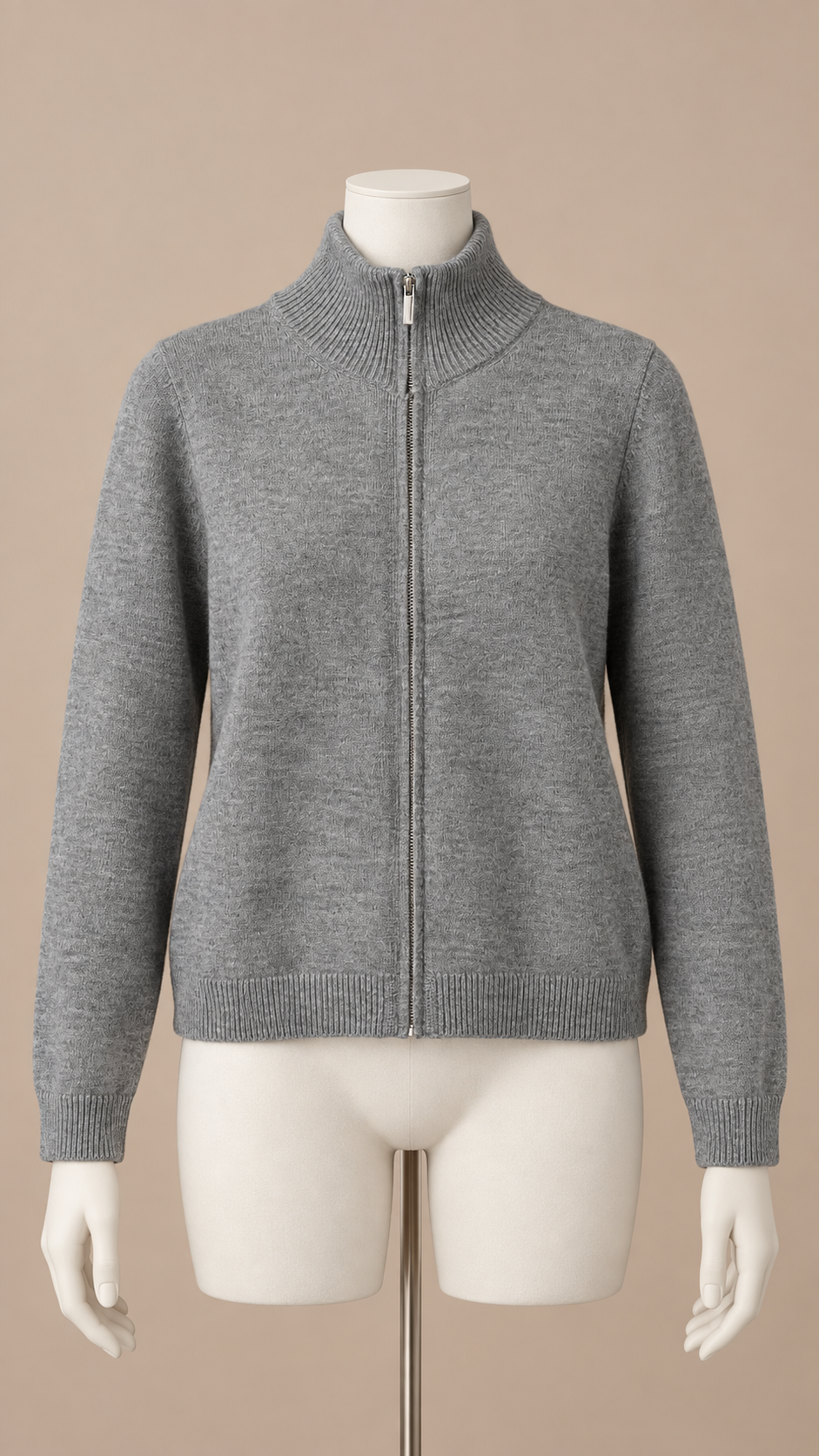 Elsie Zip Knit Cardigan — Gray mannequin front