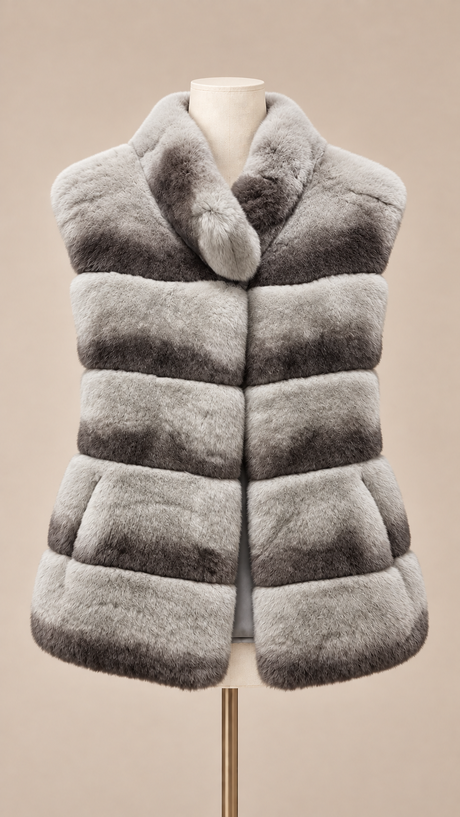 Nadia Chinchilla-Pattern Vest — Gray mannequin front