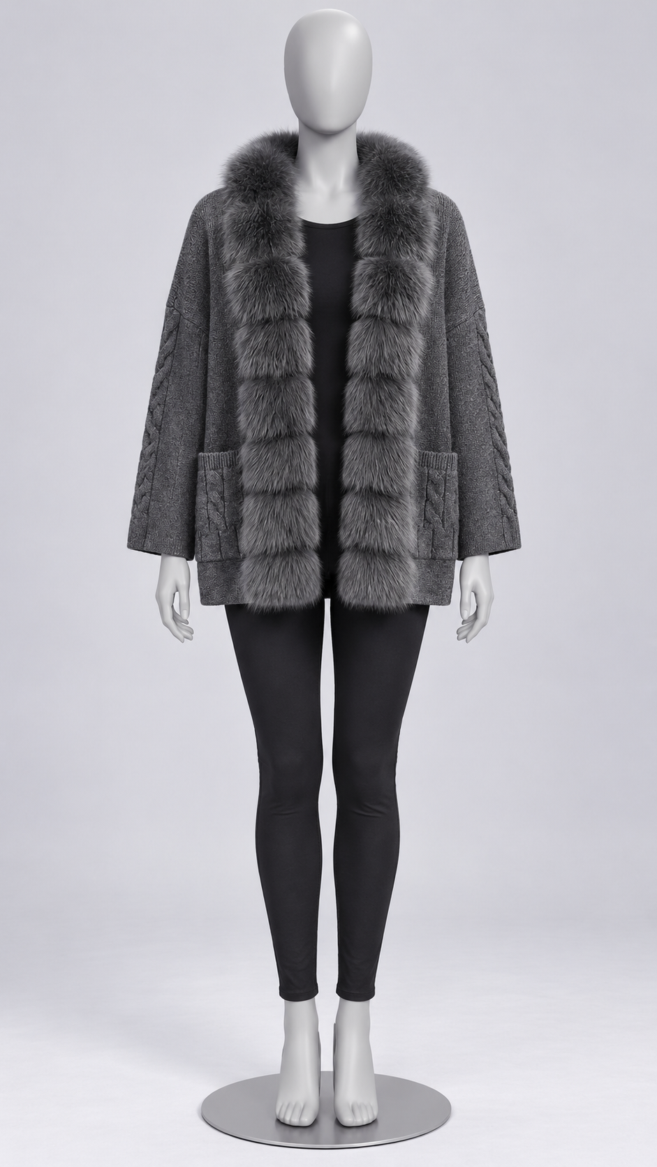 Maribelle Plush-Front Cardigan — Gray mannequin front