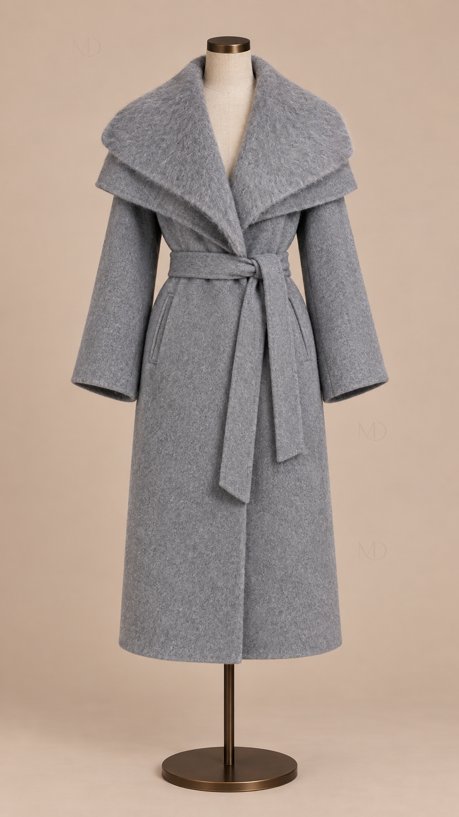 Odette Oversized Collar Wool Coat — Gray mannequin front