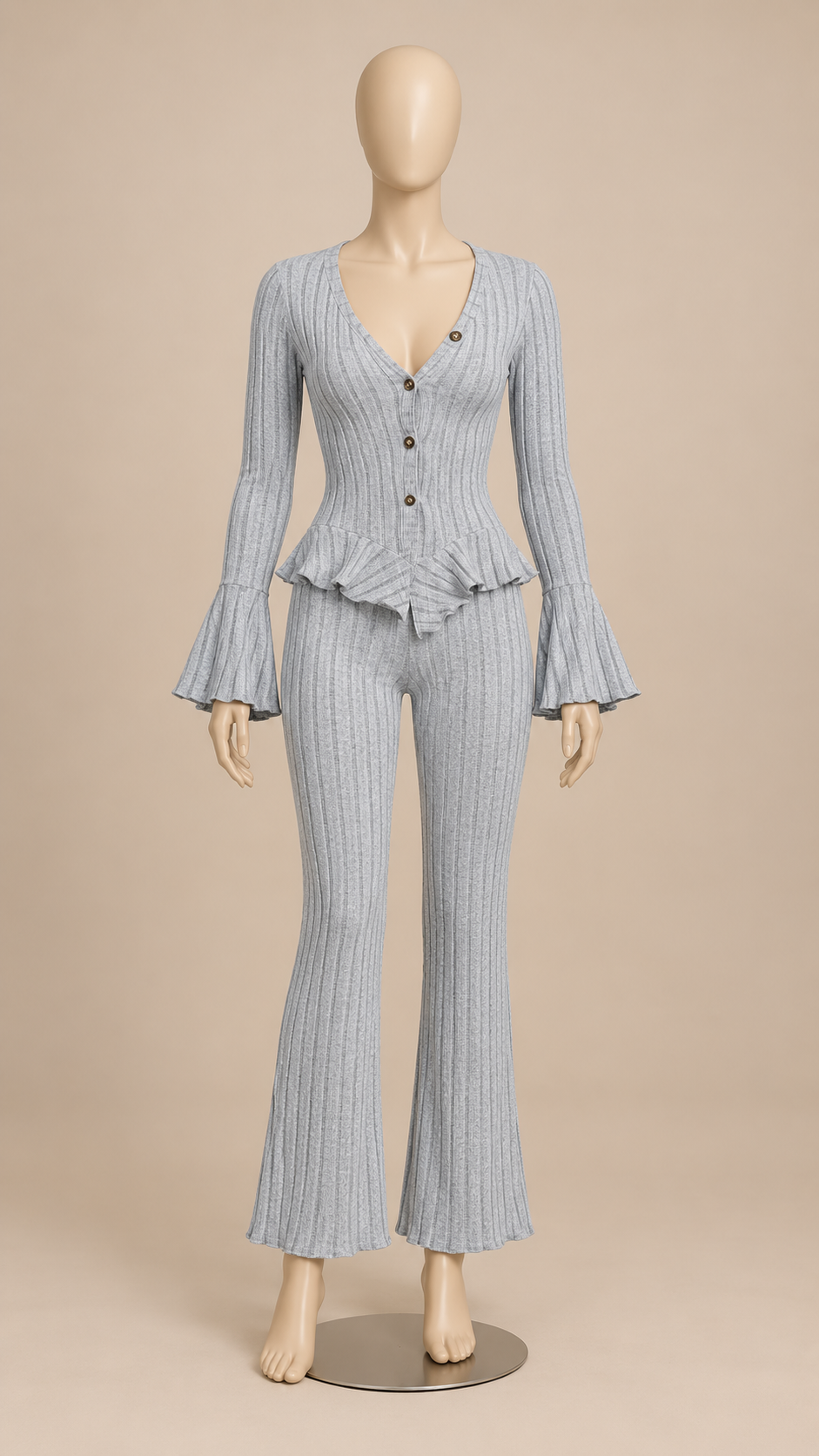 Pascaline Bell-Sleeve Set — Gray mannequin front
