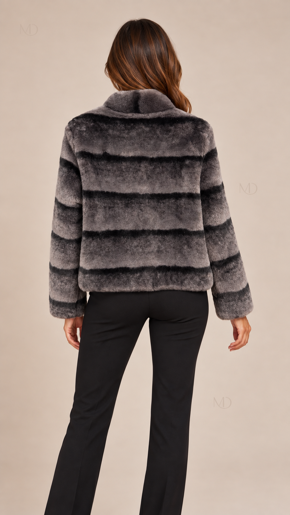 Sabine Faux Chinchilla Coat — Gray model back