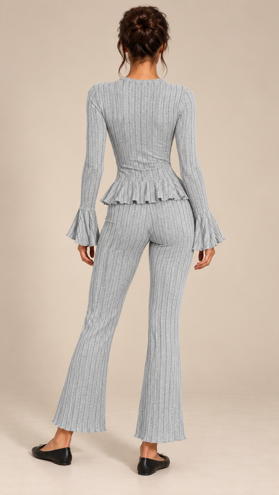 Pascaline Bell-Sleeve Set — Gray model back