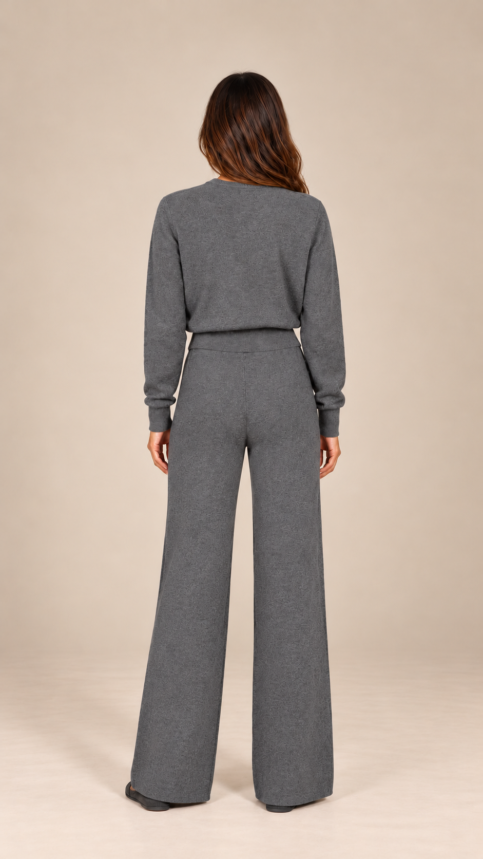 Ottoline Ribbed Cardigan Set — Gray model back