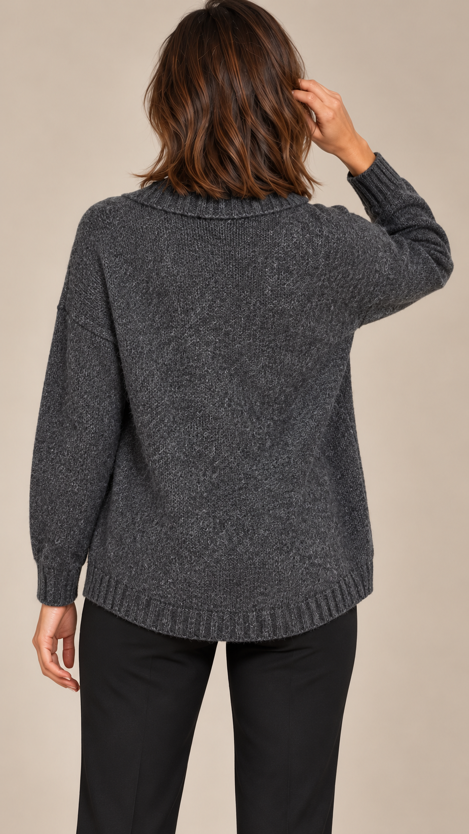 Tove Shawl-Collar Cardigan — Gray model back