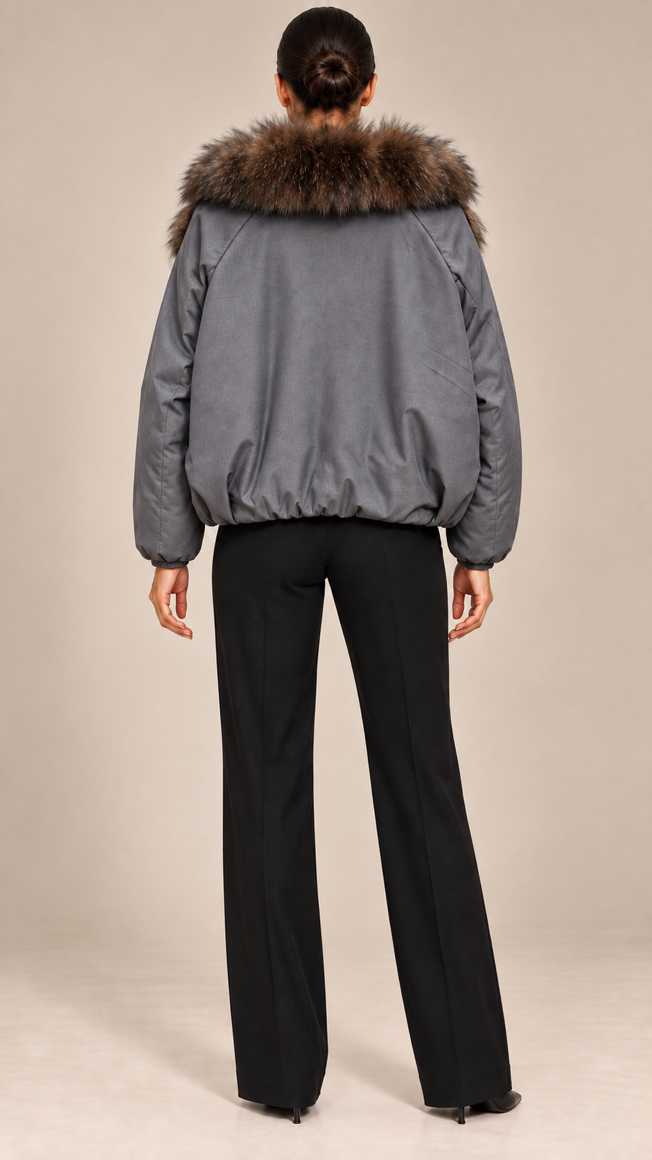 Seraphine Fur-Collar Puffer — Gray model back