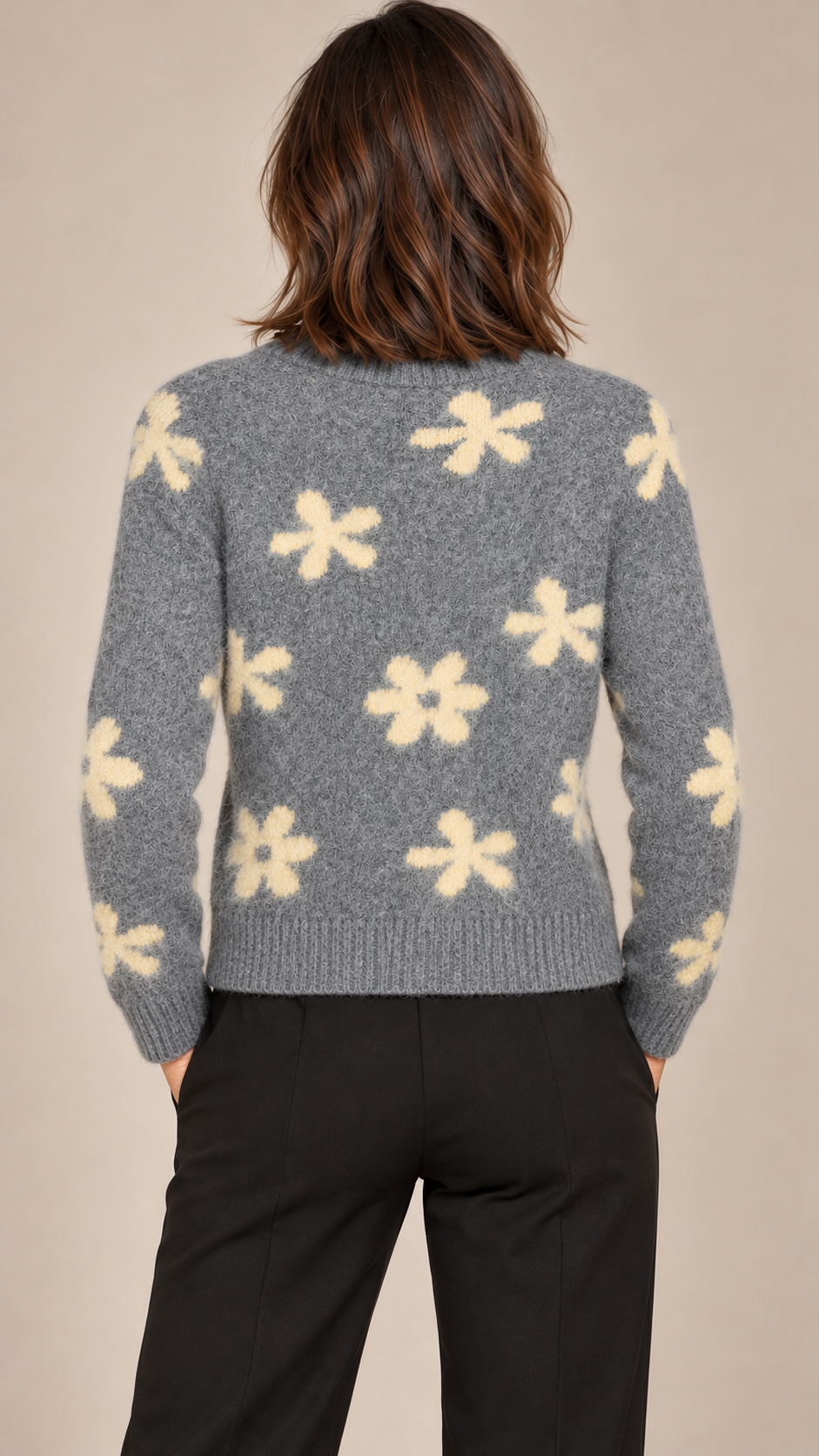 Bernadine Daisy Cardigan — Gray model back