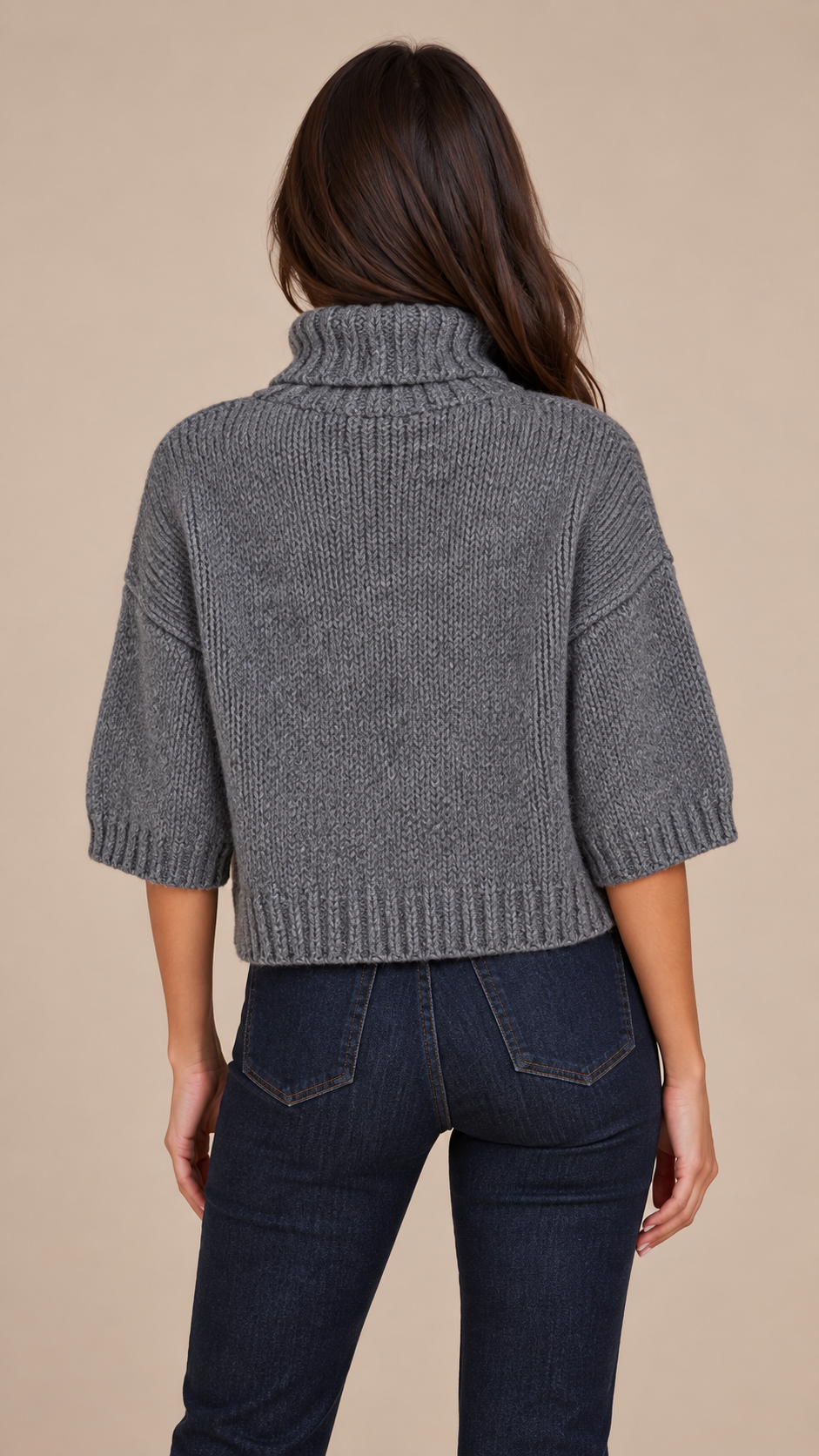 Rowan Chunky Turtleneck — Gray model back