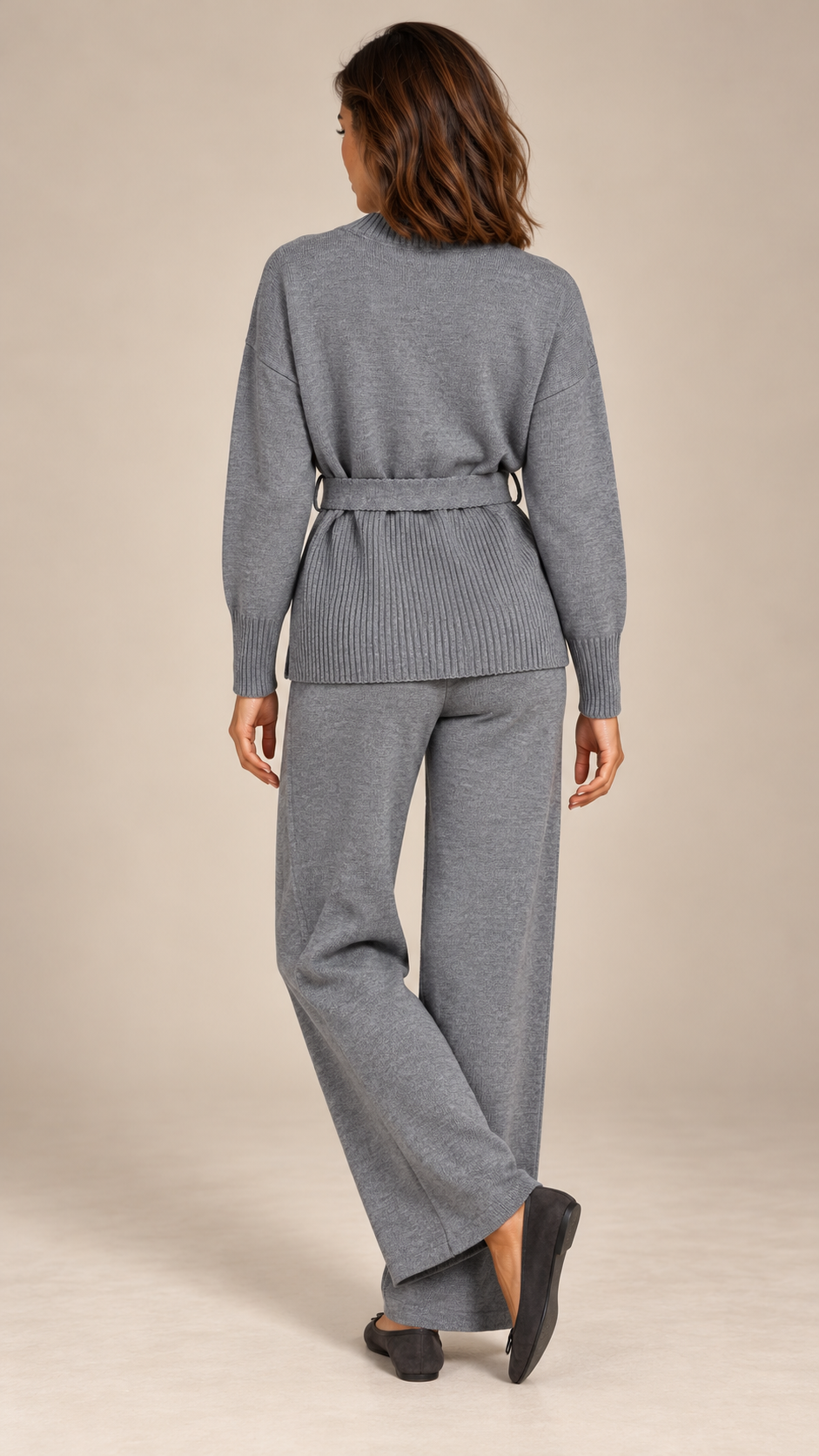 Augusta Wide-Leg Knit Set — Gray model back
