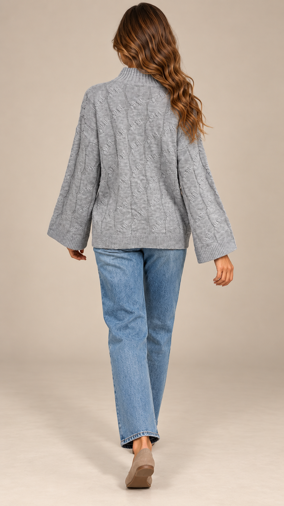 Bettina Cable Sweater — Gray model back