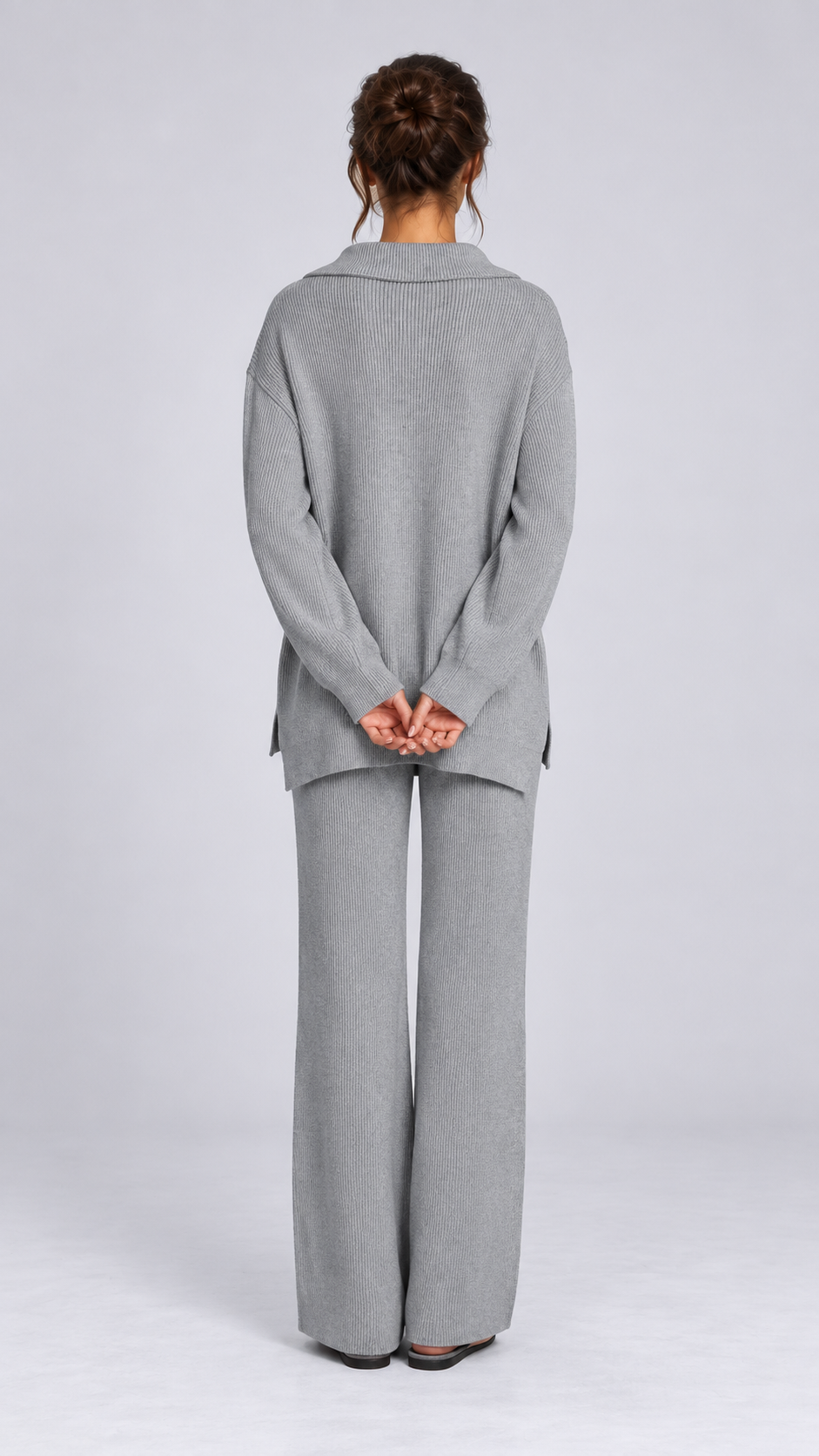Elettra Half-Zip Knit Set — Gray model back