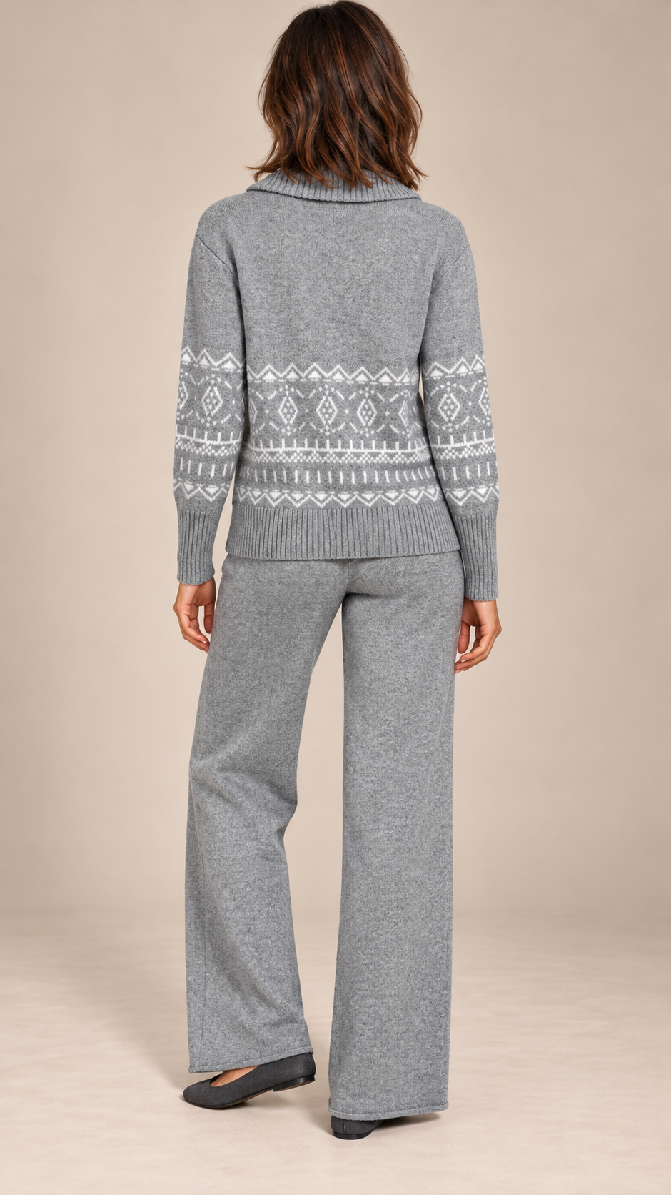 Ingeline Fair Isle Knit Set — Gray model back