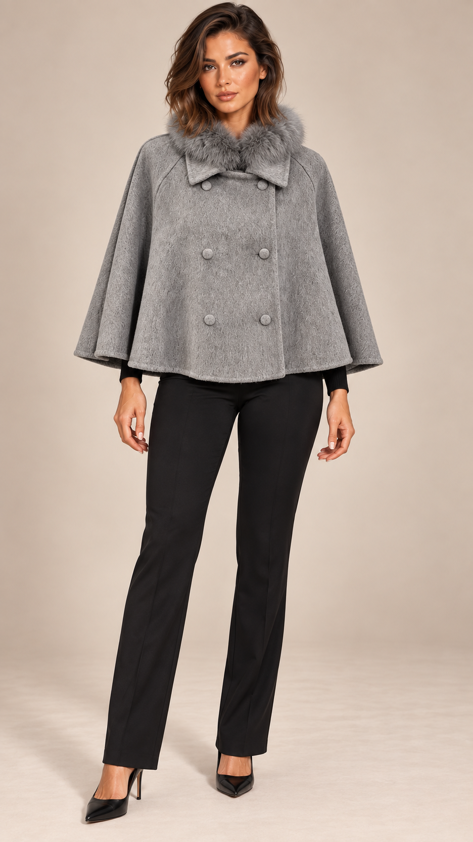 Colette Cape Coat — Gray model front