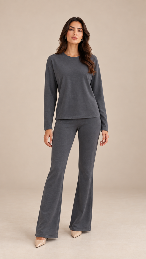 Noor Tie-Waist Set — Gray model front