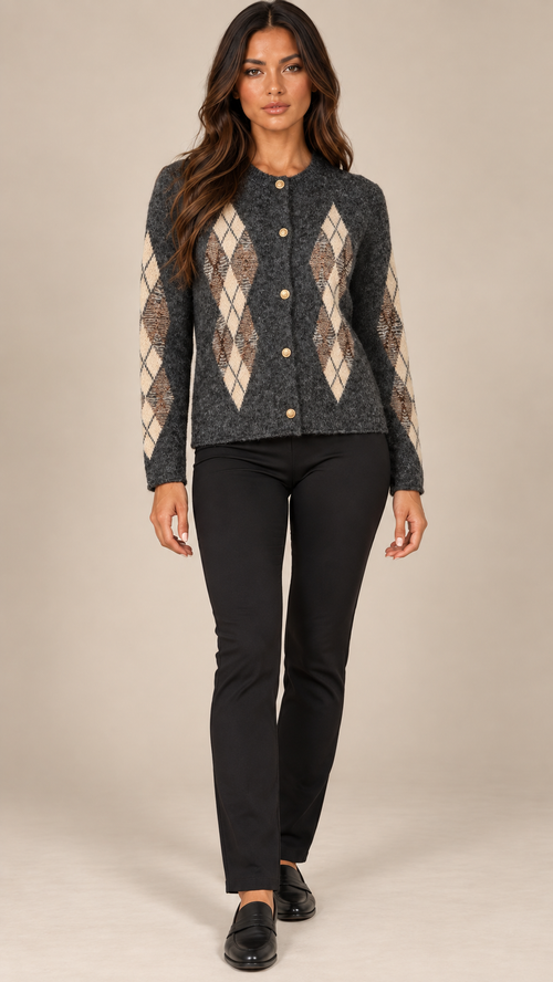 Tamsin Argyle Cardigan — Gray model front