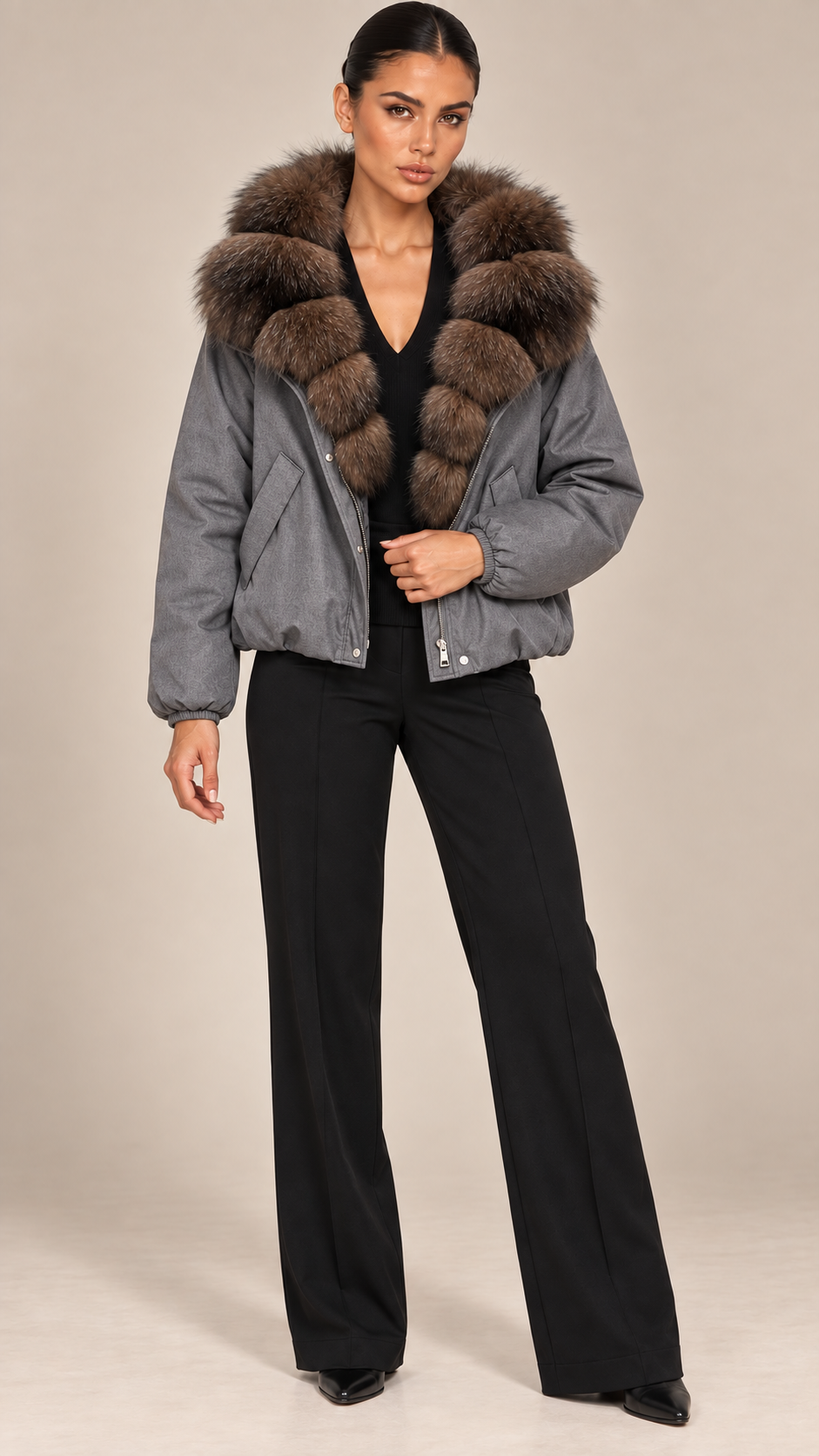 Seraphine Fur-Collar Puffer — Gray model front