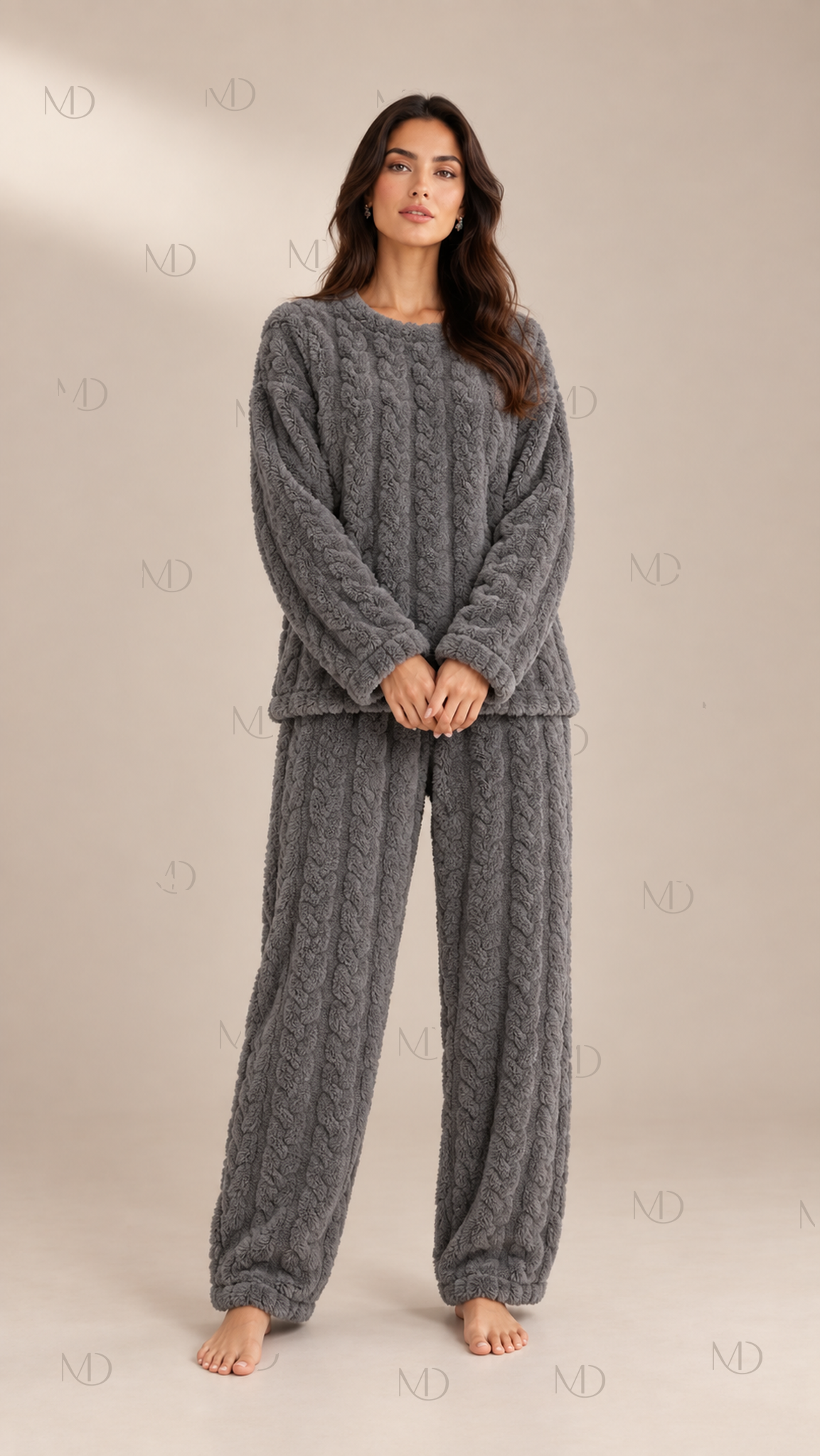 Nova Fleece Pajama Set — Gray model front