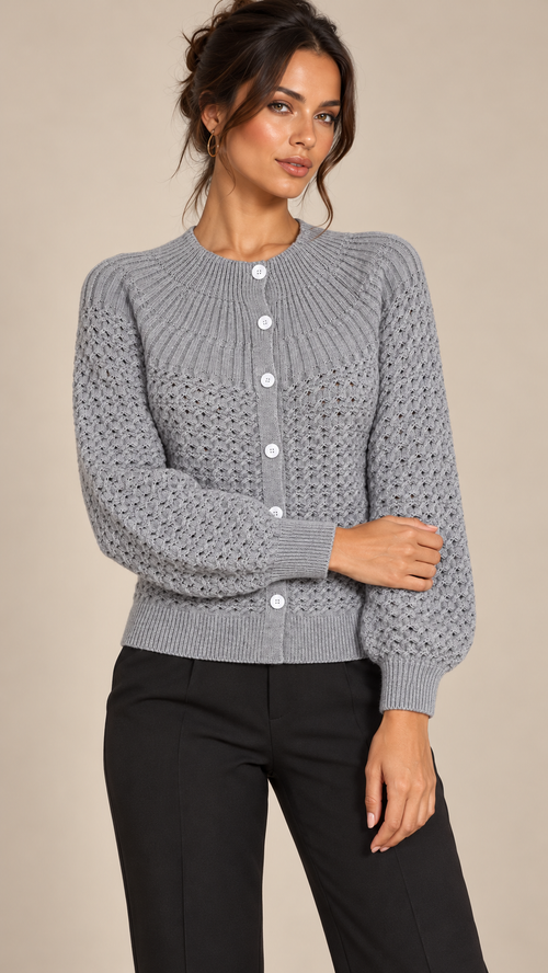 Astrid Honeycomb Cardigan — Gray model front