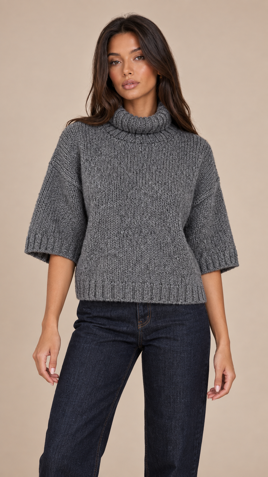 Rowan Chunky Turtleneck — Gray model front