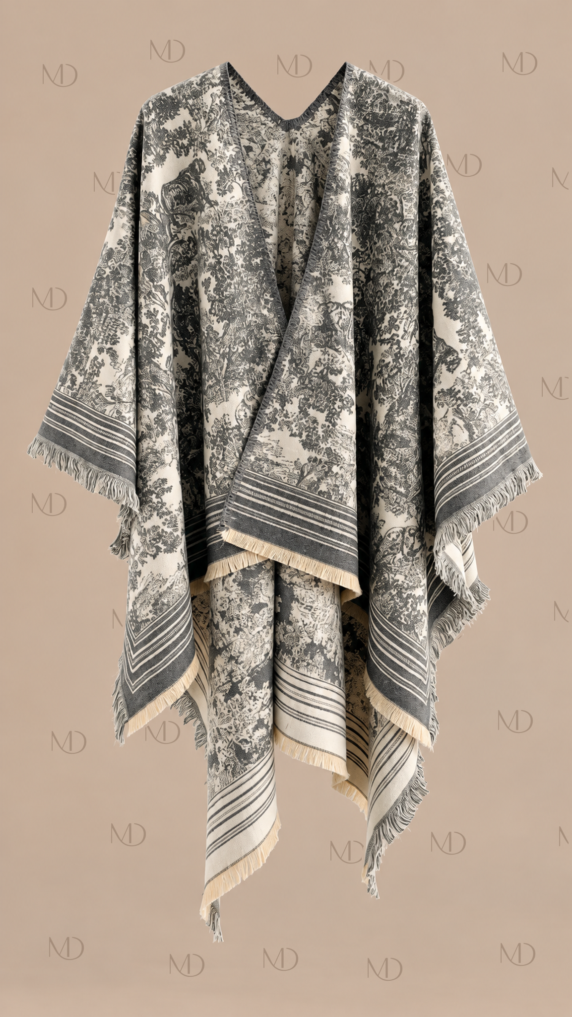 Odette Jacquard Shawl Cape — Gray product only