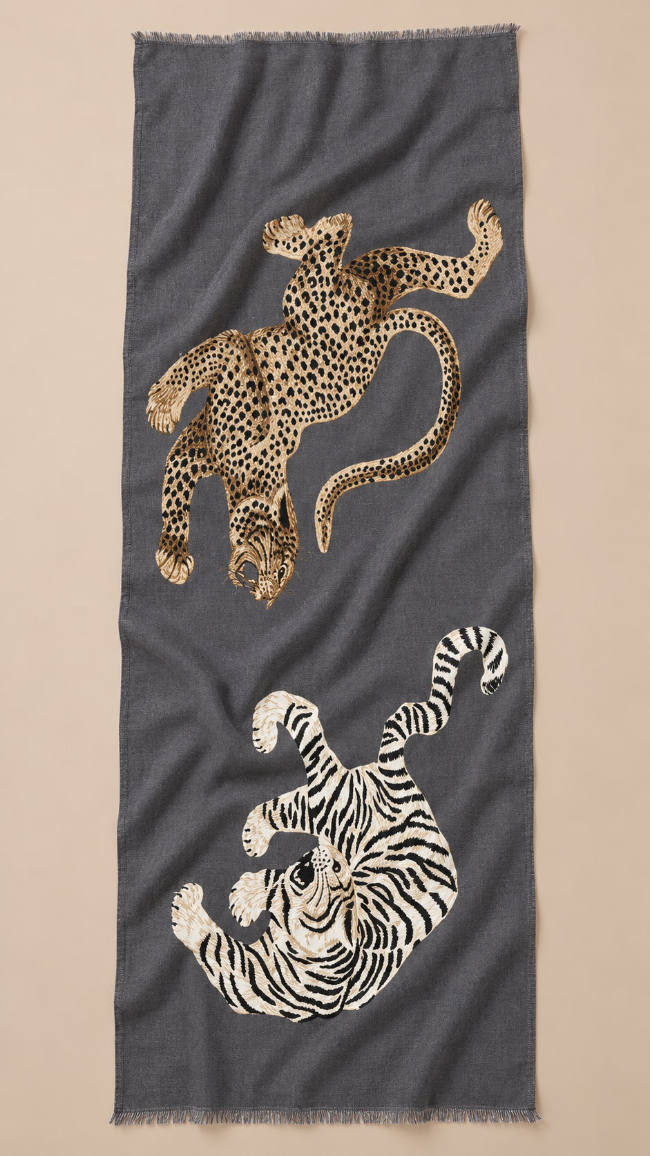 Ambrosine Leopard-Tiger Scarf — Gray product only