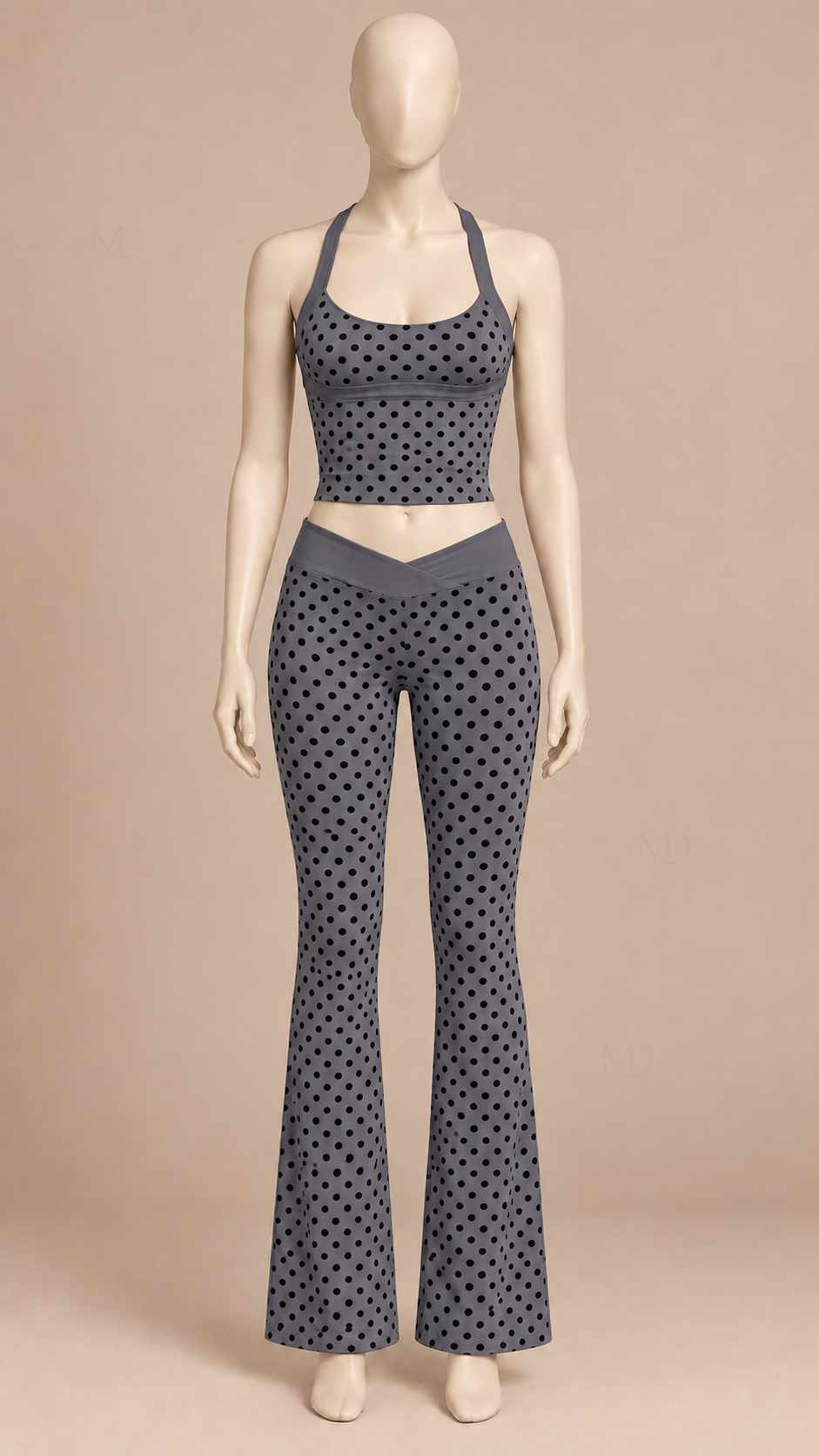 Willa Polka Dot Yoga Set — Gray Set mannequin front