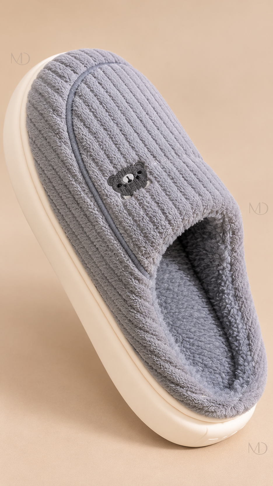 Mirren Corduroy Slippers — Gray shoe detail