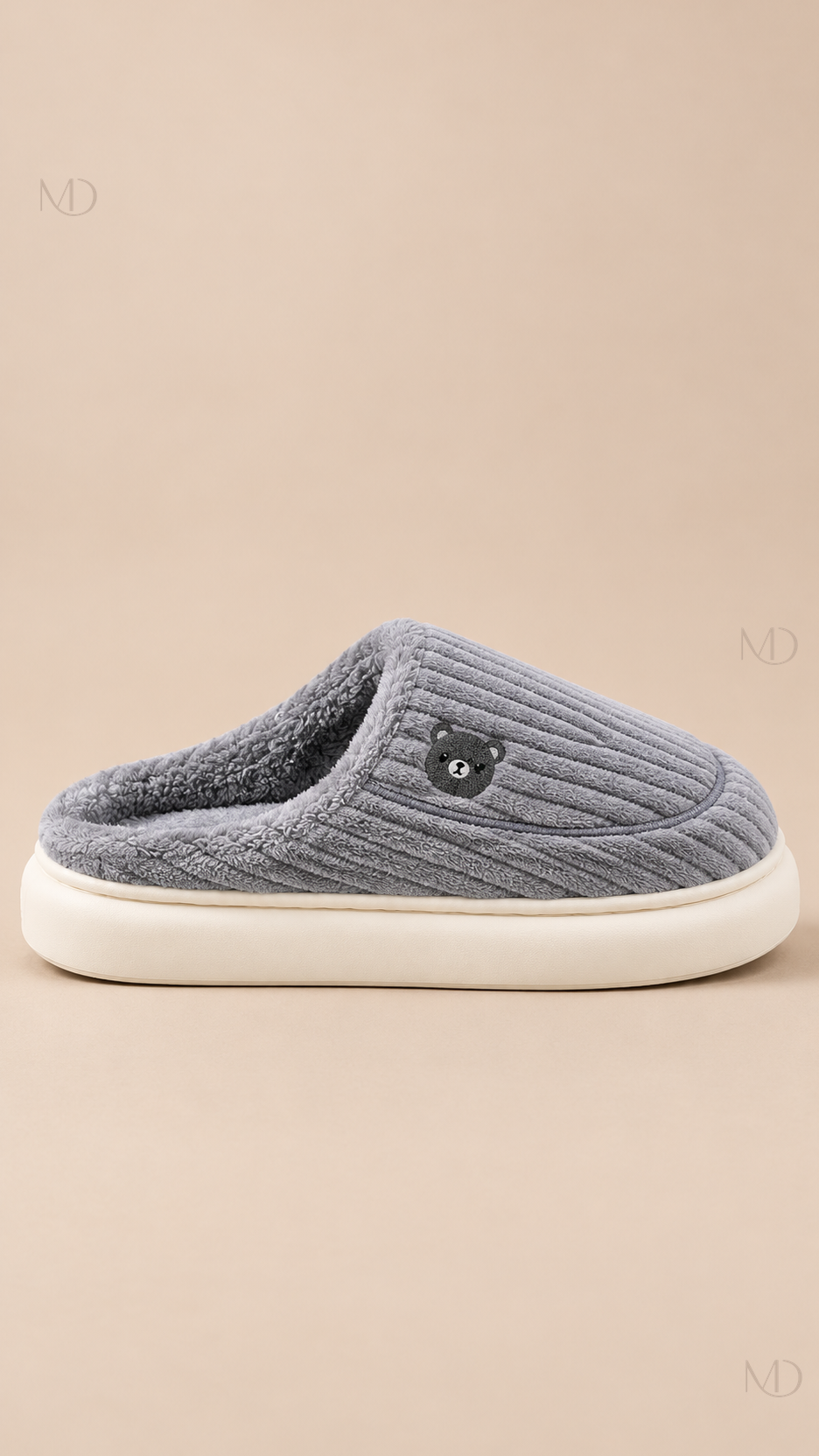 Mirren Corduroy Slippers — Gray shoe side
