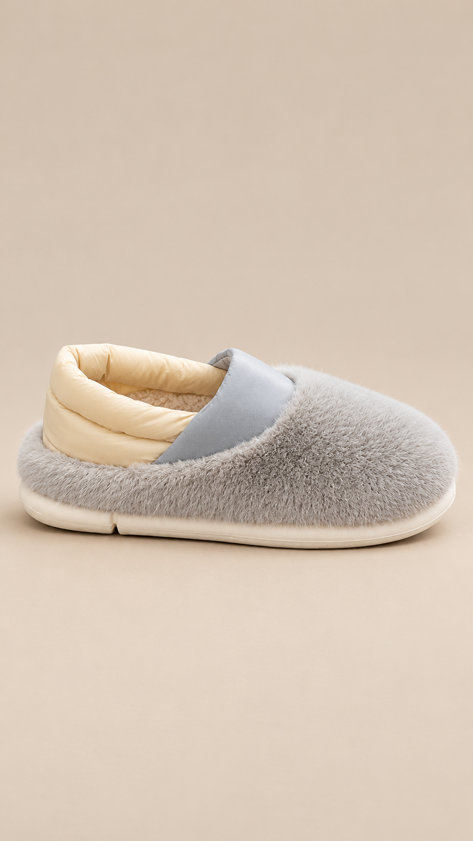Lucienne Quilt-Collar Slipper — Gray shoe side