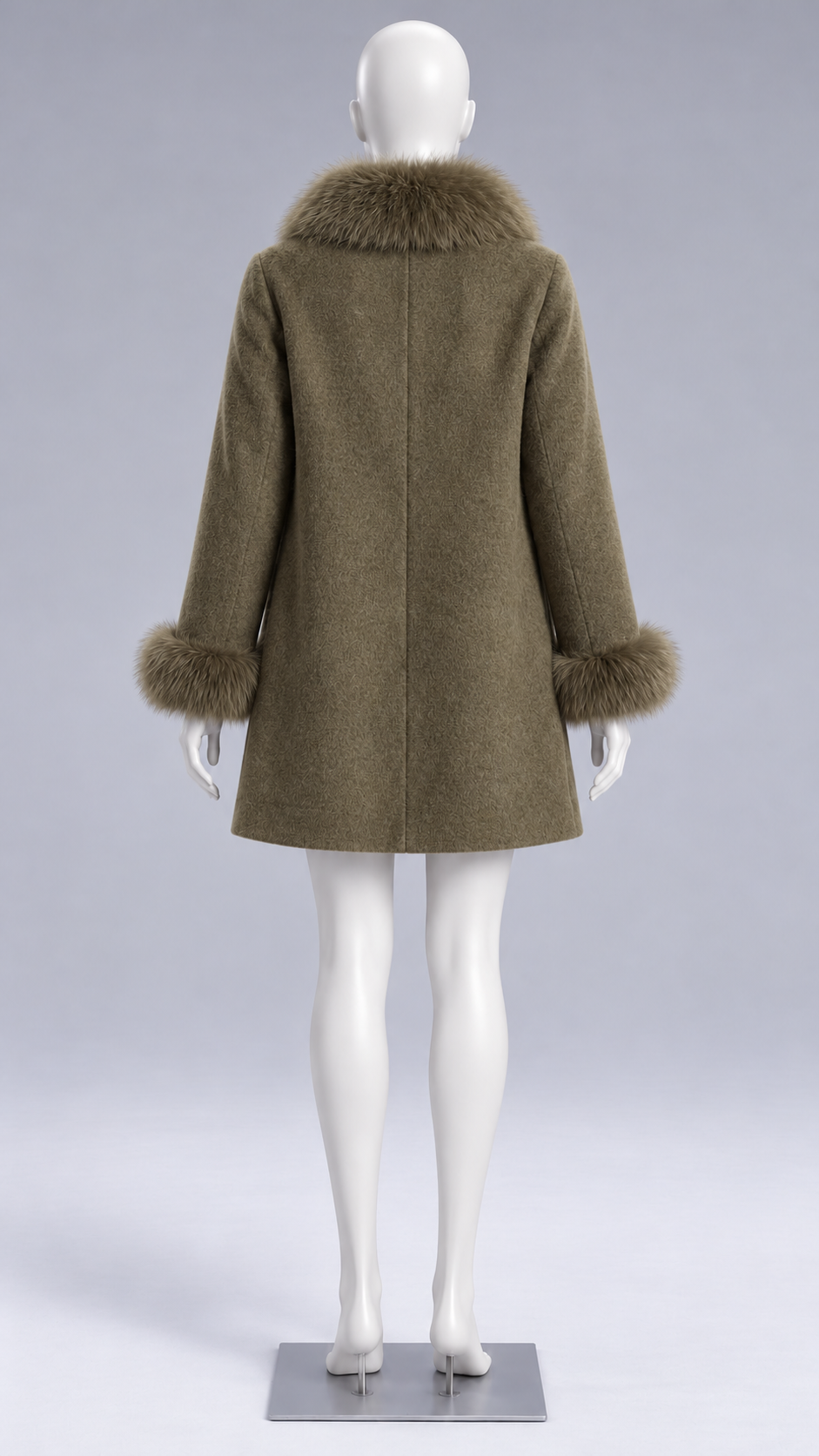 Sabine Fox-Cuff Wool Coat — Green mannequin back
