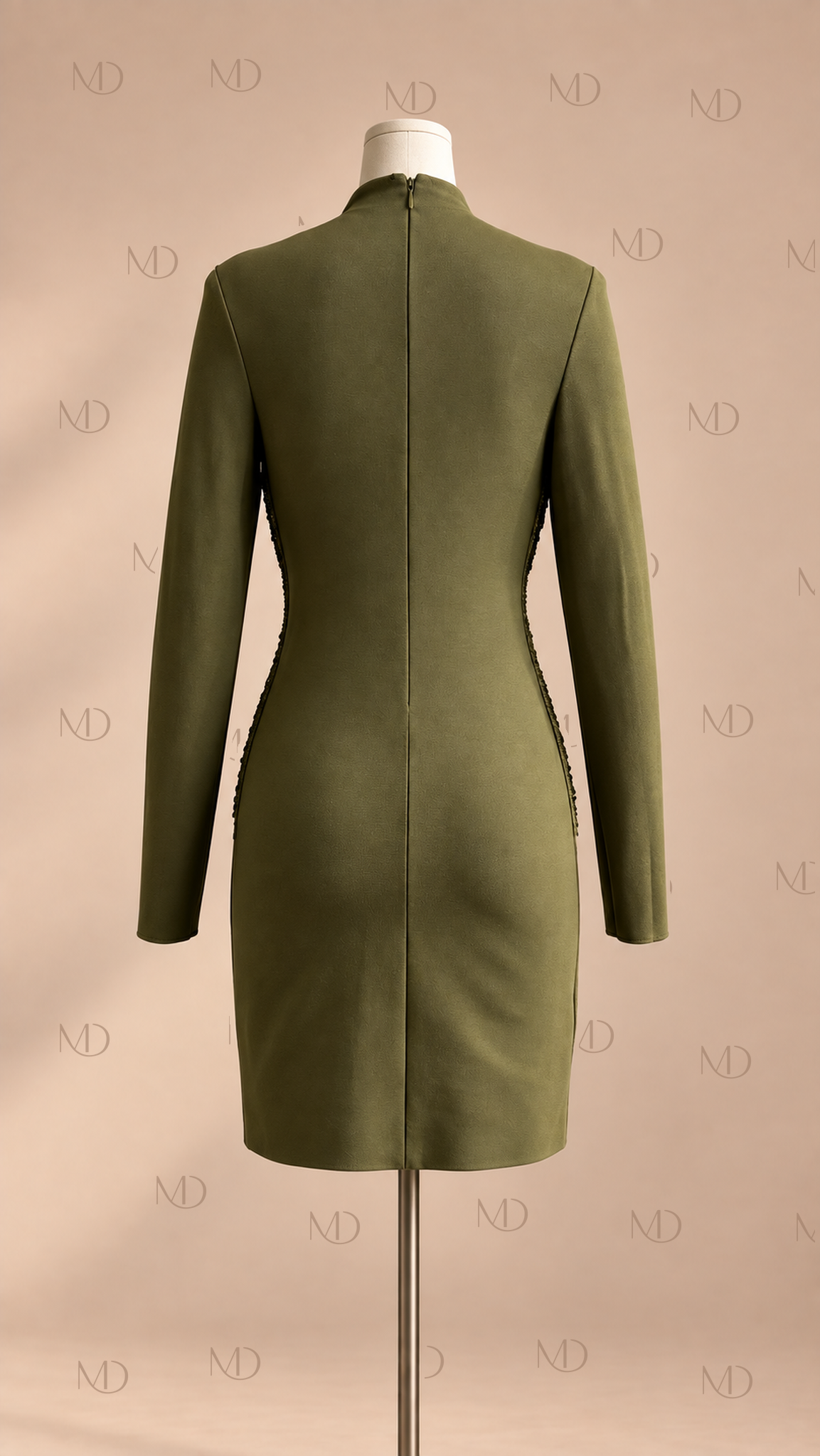 Sienna Fringe Mini Dress — Green mannequin back