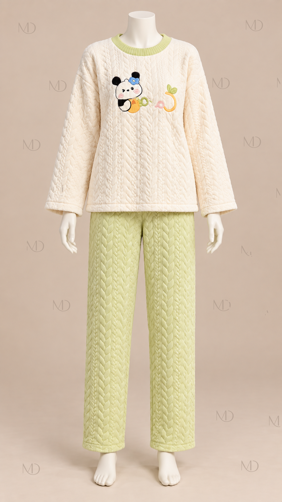 Cocoa Padded Cartoon Pajama Set — Green mannequin front