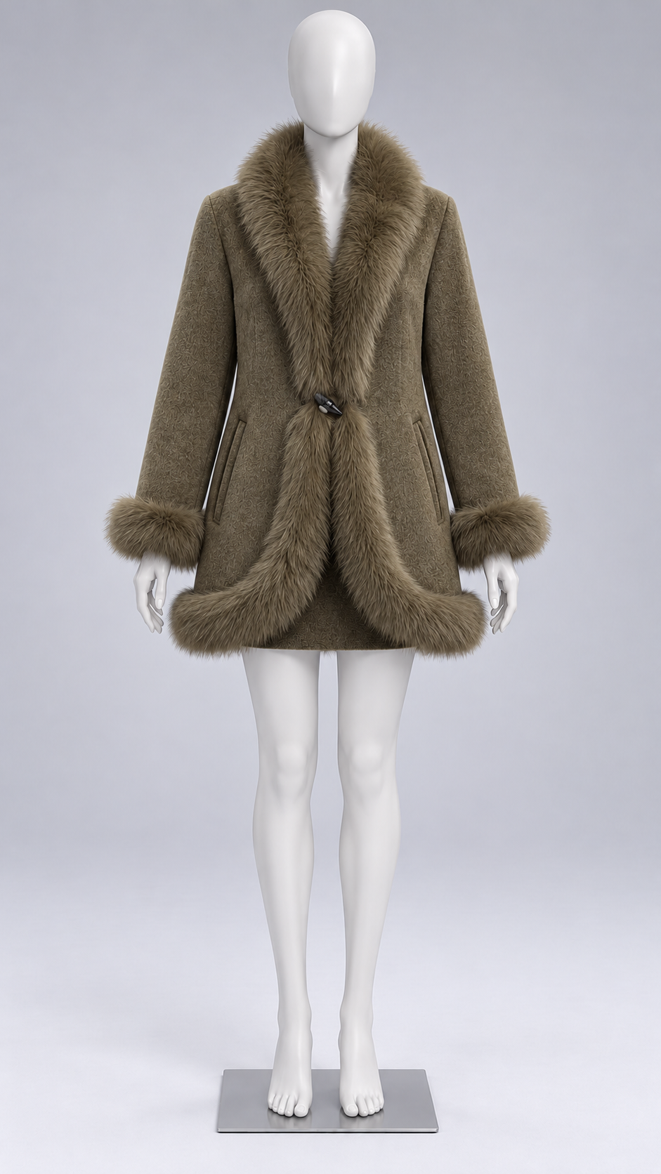 Sabine Fox-Cuff Wool Coat — Green mannequin front