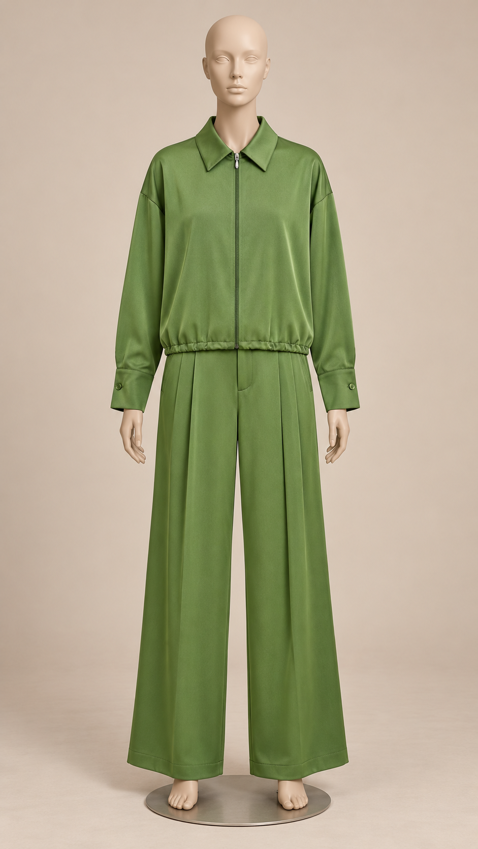 Marisa Zip-Collar Set — Green mannequin front