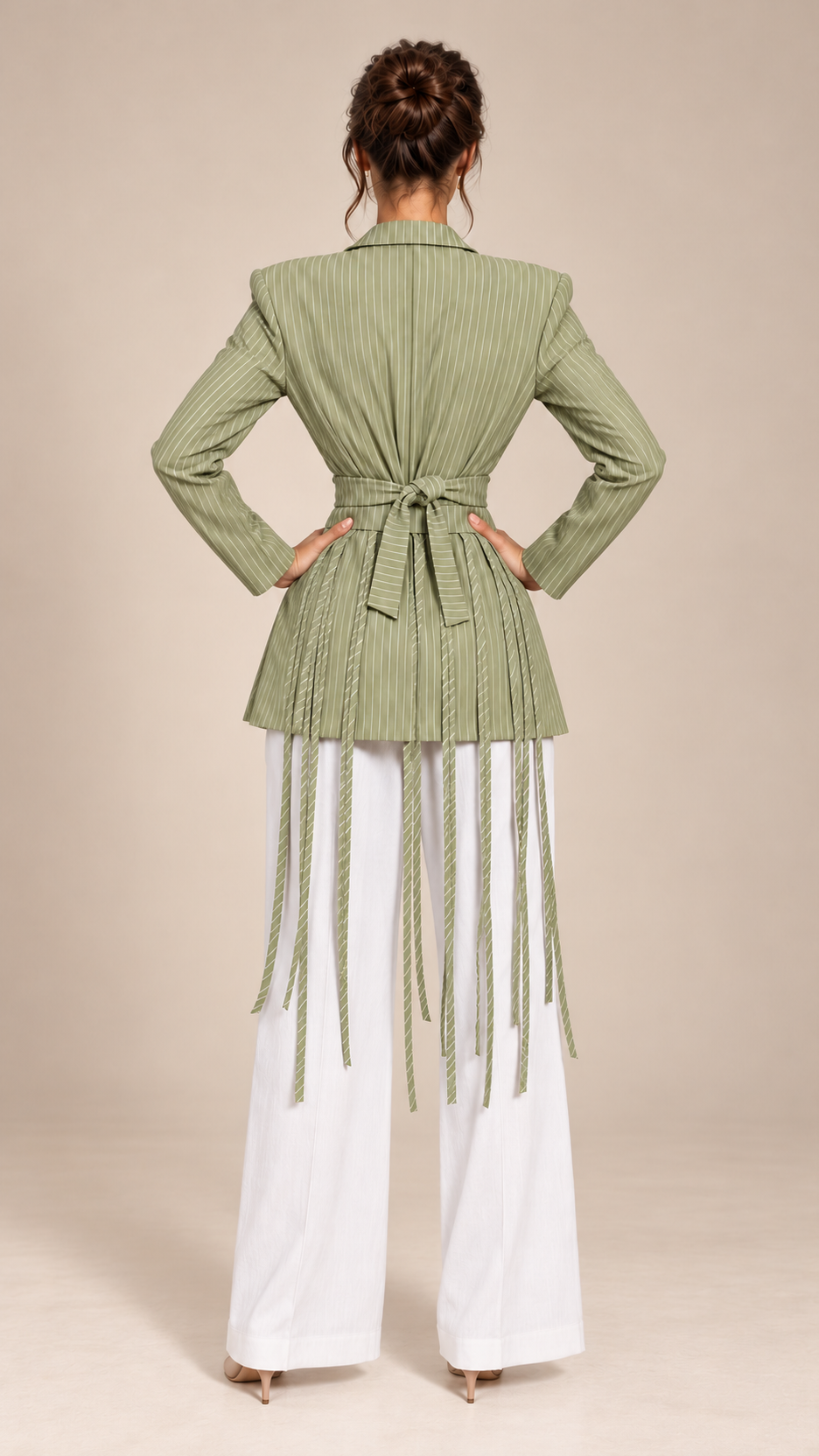 Solenne Tassel-Tie Blazer — Green model back