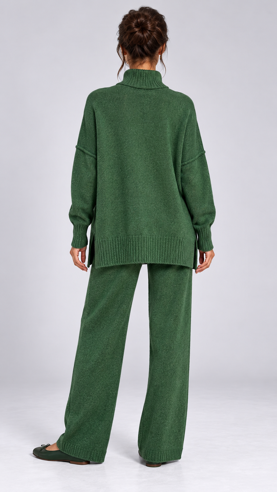 Iolanthe Split-Hem Knit Set — Green model back