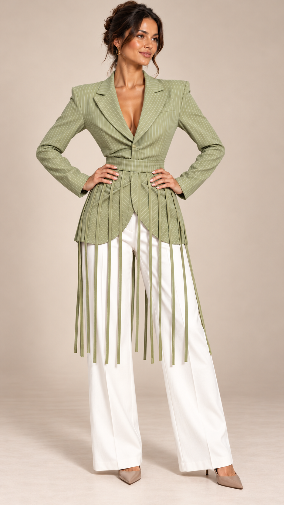 Solenne Tassel-Tie Blazer — Green model front