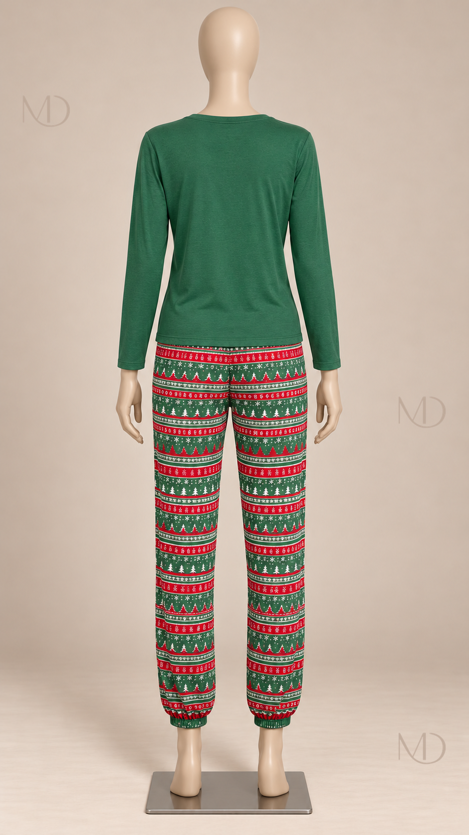 Noemi Reindeer Pajama Set — Green Plaid mannequin back