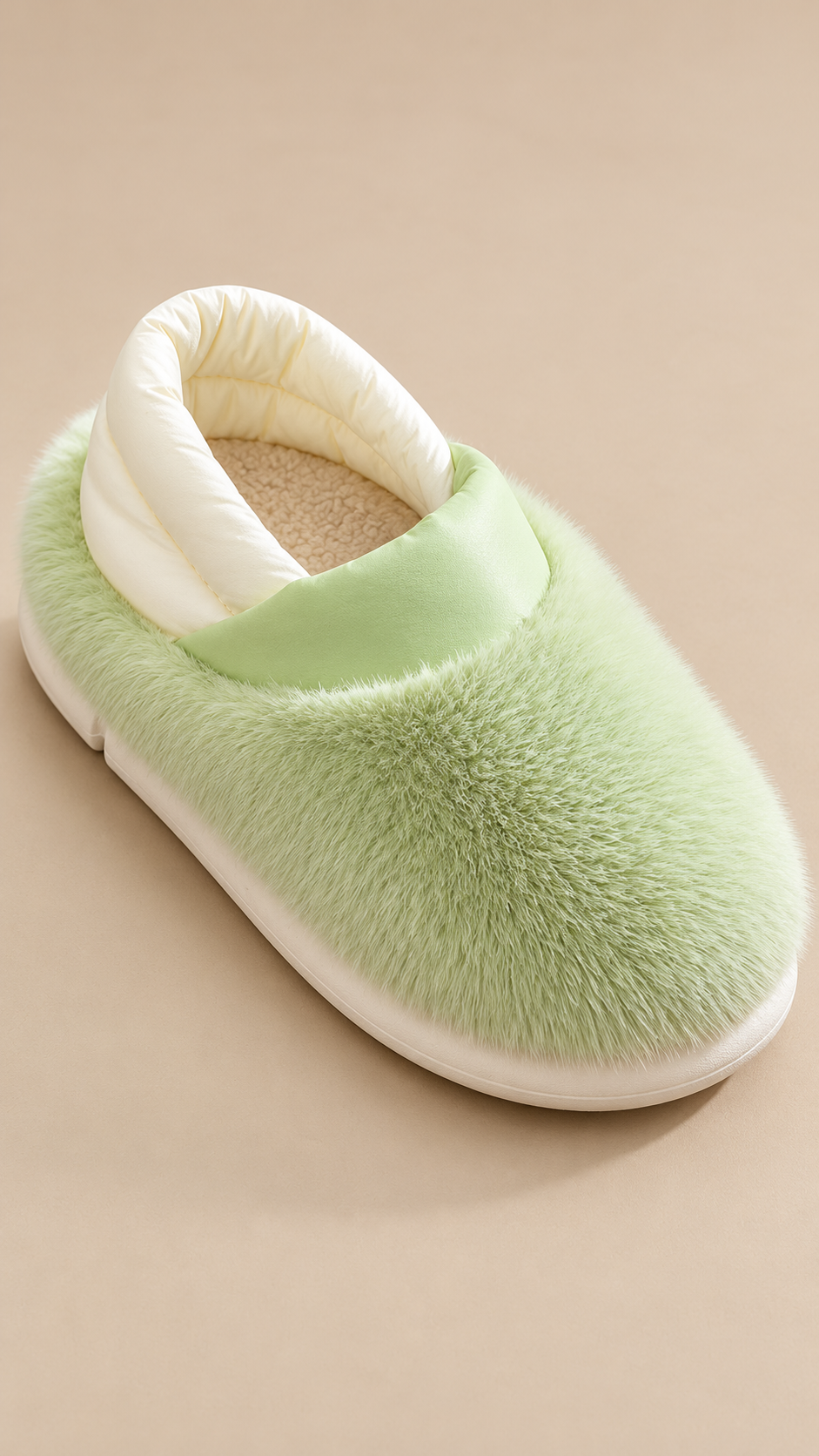 Lucienne Quilt-Collar Slipper — Green shoe detail