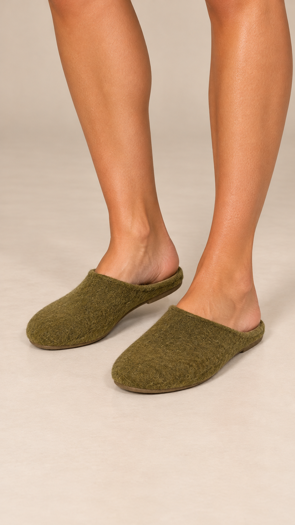 Gisella Teddy-Fleece Mule — Green worn closeup