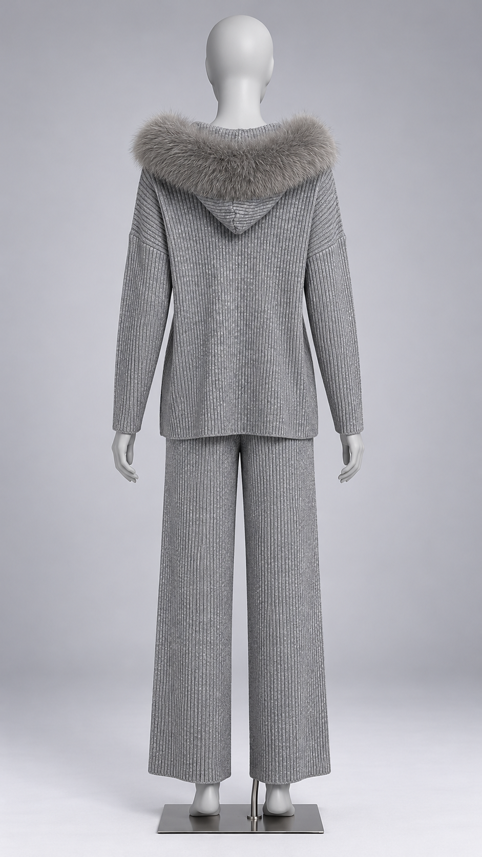 Wilma Fox-Hood Knit Set — Heather Gray mannequin back