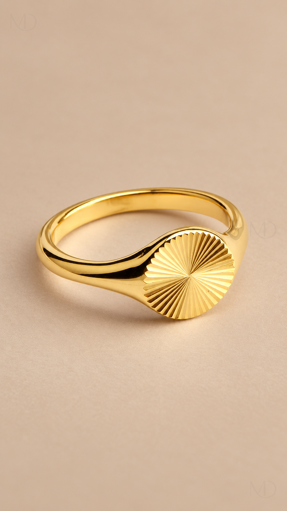 Helia gold sunburst signet ring product close-up