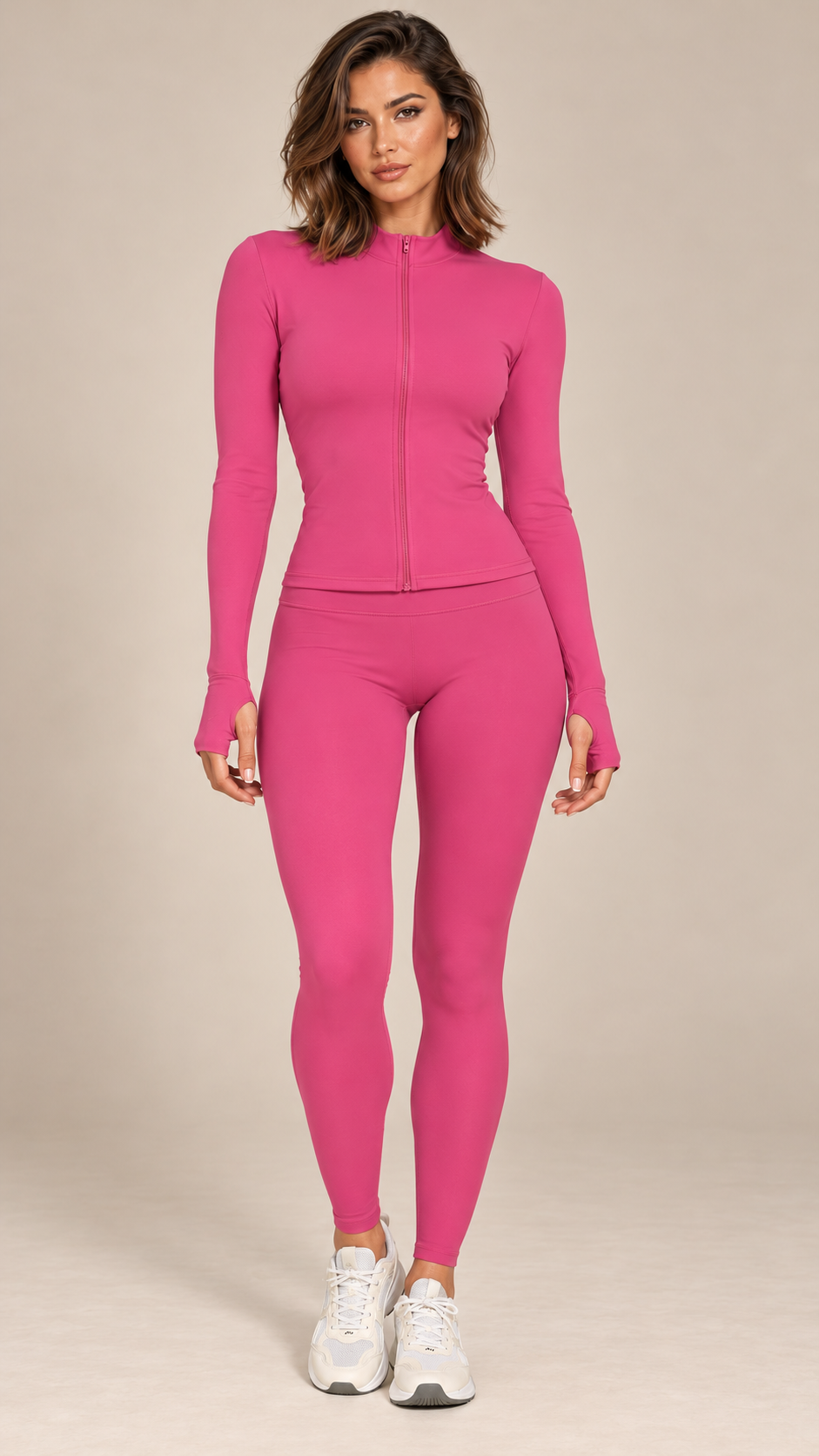 Kalinda Thumbhole Active Set — Hot Pink model front