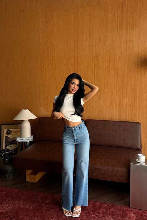 Ice Button Detail High-Waisted Jeans