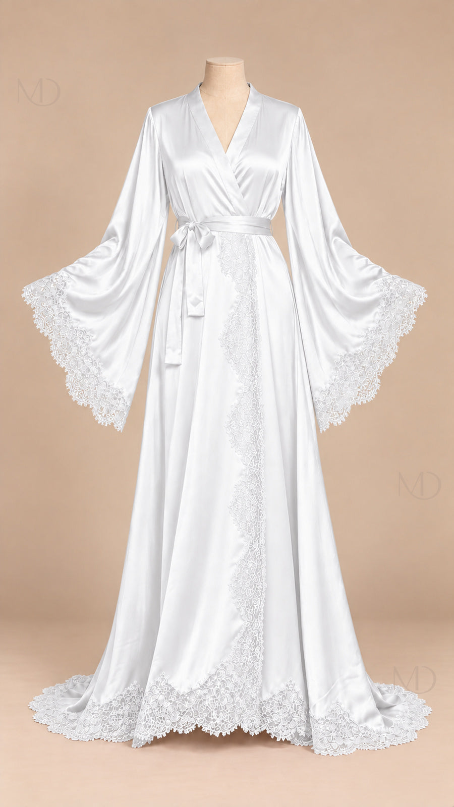 Isolde Lace Satin Robe white mannequin front