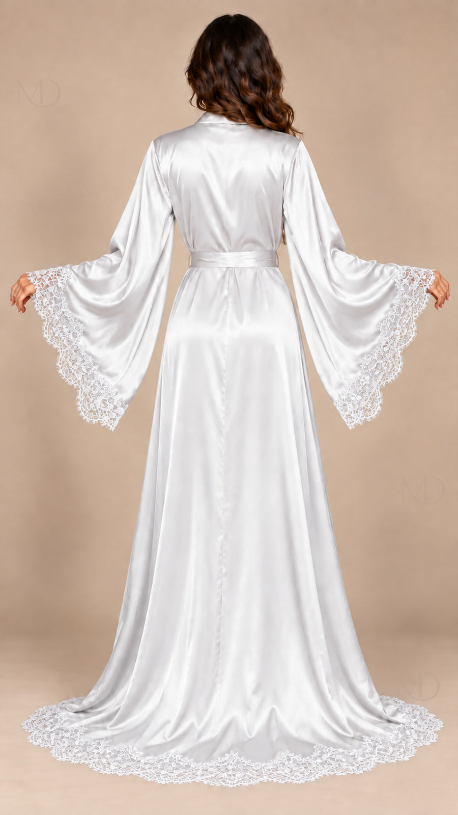 Isolde Lace Satin Robe white model back