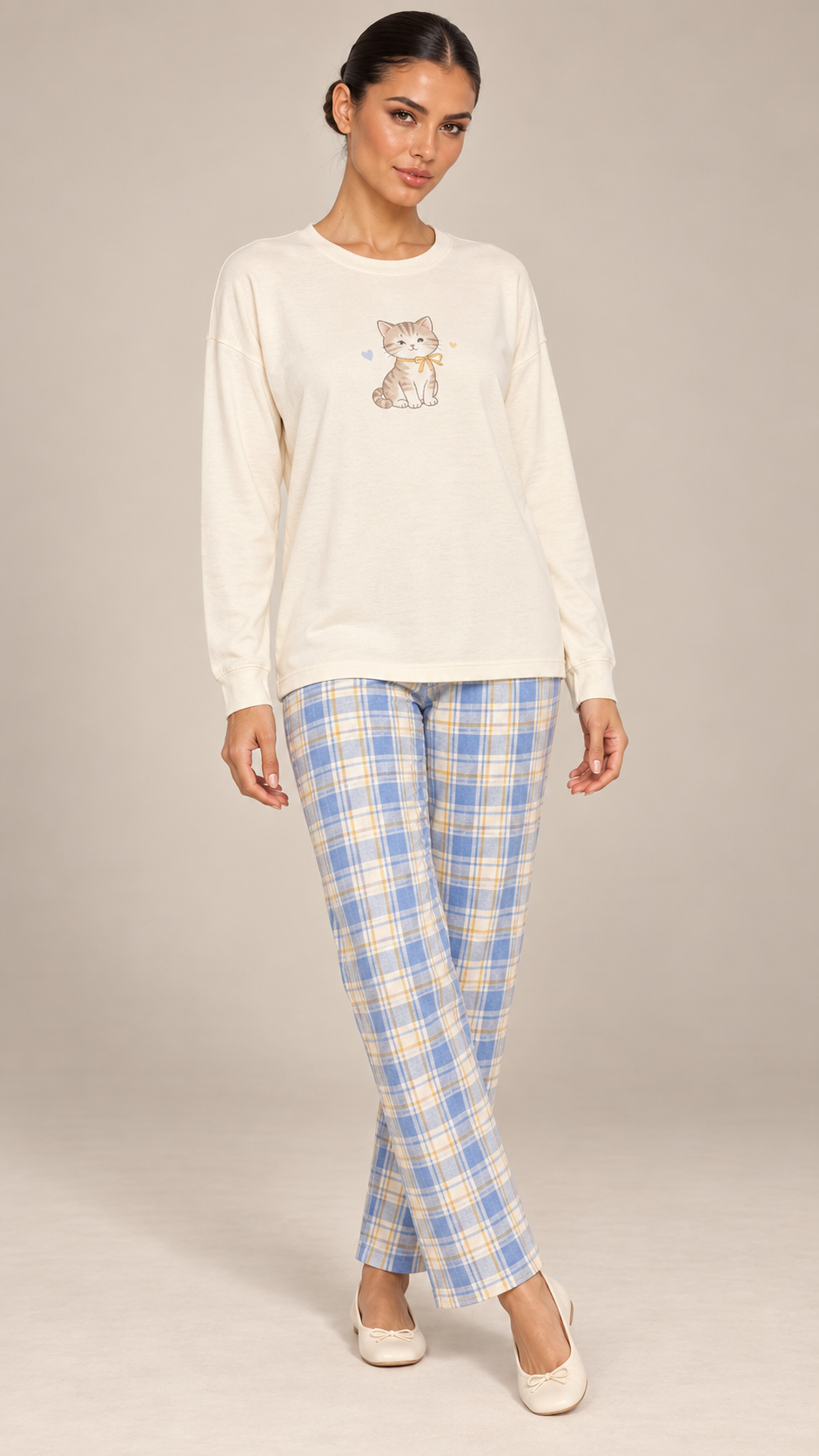 Rosemary Bra-Lined Pajama Set — Ivory model front