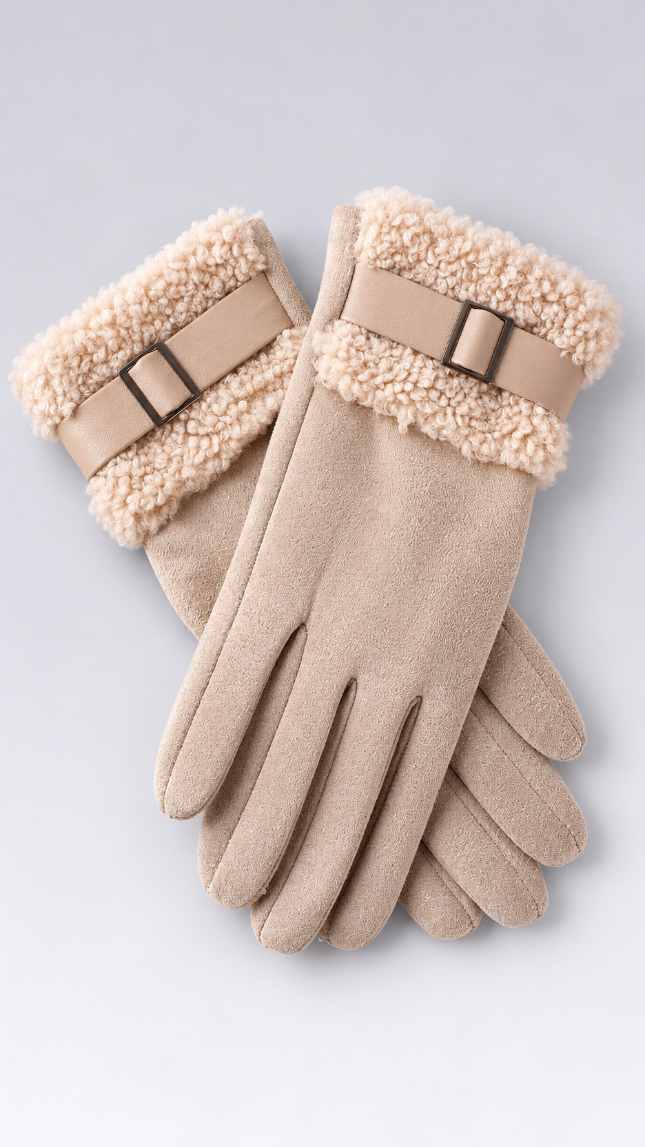 Annelise Shearling-Cuff Gloves — Ivory white product only